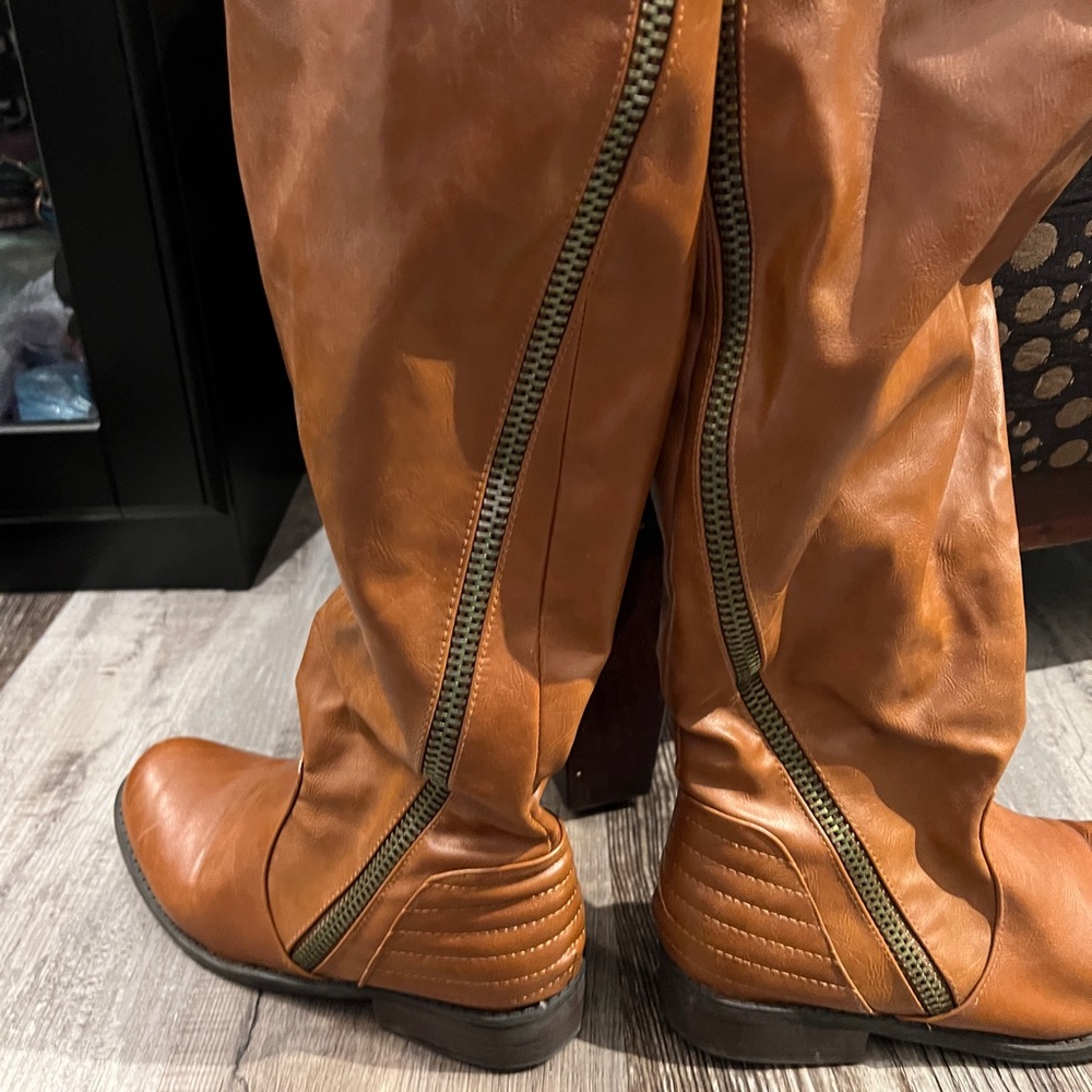 Brown wide calf knee boots